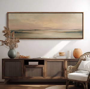 lot 43628 image: Soft Blush Horizon Landscape Print Wall Art with Natural Frame - Retail $185