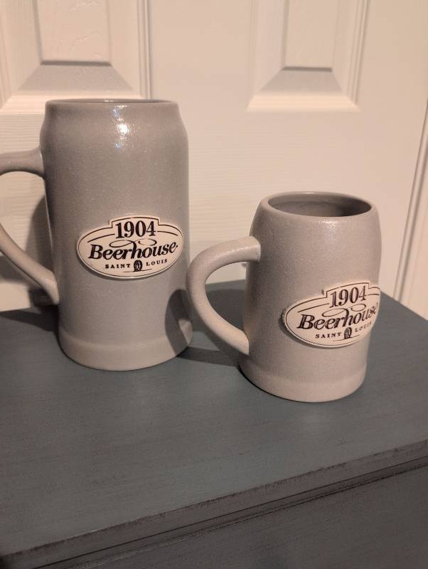 lot 2518 image: 1904 Beerhouse St. Louis Grey Ceramic Beer Steins