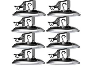 UFO LED High Bay Light 200W, 22000Lm UL Listed, with Hook and U Bracket, IP65 Commercial Plug & Play Lighting for Warehouse Factory Barn Shop, 8 Pack - Retail: $240