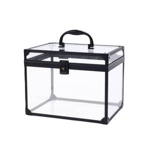 lot 36218 image: Crown Box, Clear Cosmetic Case, Acrylic Artists Display Case, Toiletry Train Case with Latches & Handle Large Capacity Acrylic Travel Makeup Tools Box for Vanity Dresser Bathroom Counter. Hairline Crack into Back Corner. - Retail $43