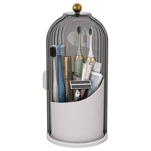 lot 36230 image: Dustproof Toothbrush Holders with Cover, Rotating Electric Toothbrush and Toothpaste Holder for Bathroom Countertop, 3 Slots Makeup Brushes Organizer, Grey White - Retail $21