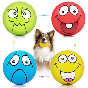 lot 36298 image: 4 Pack 2.8 Smiley Face Squeaky Dog Toys Soft Dog Balls Latex Rubber Squeak Dog Toys for Small Medium Puppy Pet Dogs (Flat Ball) - Retail $12
