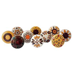 lot 36305 image: Royal Kraft Vintage Mustard and Brown Painted Ceramic Pull Knobs for Kitchen Cabinet, Door & Drawer, Wardrobe, Cupboard (Set of 10) Sknob019 - Retail $12