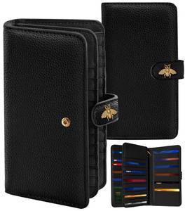 lot 36313 image: 46 Slots Credit Card Holder for Women Ladies Female Teen Girls Rfid Genuine Leather Cardholder Large Capacity Size Big Billfold Wallets Black Bee Cute Girly Aesthetic Print Unique - Retail $25