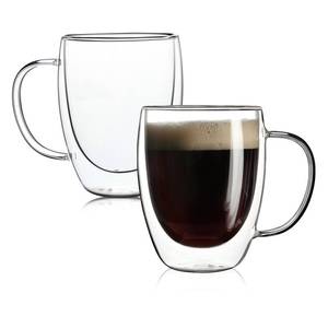 lot 36323 image: 2 Pack Double Walled Glass Coffee Mugs with Handles, Large Insulated Layer Coffee Cups, 12oz Clear Borosilicate Mugs, Perfect for Cappuccino, Tea, Microwave Safe - Retail $17