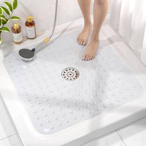 lot 36329 image: Shower Bathtub Mat Non Slip, 24x 24 Bath Mat for Tub, Soft PVC Shower Mats for Inside Shower with Suction Cups and Center Drain Hole, Machine Washable Bathroom Floor Mat, Clear - Retail $14