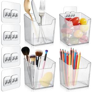 lot 36330 image: 4 Pack Acrylic Wall Mount Organizer, Adhesive Cabinet Door Storage Bins, Clear Makeup Containers, Stackable Organizer Basket for Kitchen, Bathroom, Cabinet, Pantry, Office - Retail $12