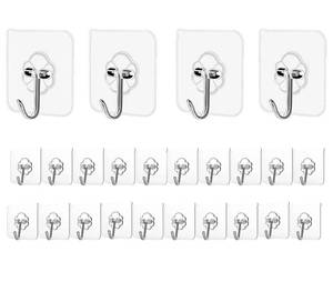 lot 36334 image: Adhesive Hooks Kitchen Wall Hooks - 14 Packs Heavy Duty 24lb(Max) Nail Free Transparent, Waterproof, Sticky Stainless Hangers for Keys, Bathroom, Shower, Outdoor, Kitchen, Door - Retail $7
