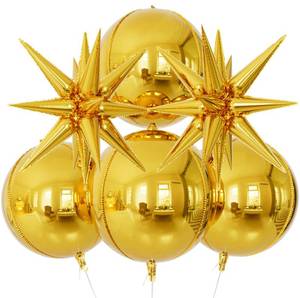 lot 36337 image: Large Gold Foil Balloons 22 Inch, Big Gold Mylar Balloons, New Years Balloons with Unique Starburst Balloon, for Party Decorations, Birthday, New Years Eve Party Supplies 6 PCS - Retail $5