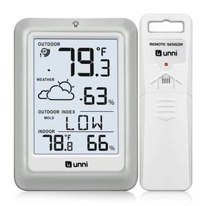 lot 36354 image: Indoor Outdoor Thermometer Hygrometer Wireless Weather Station, Temperature Humidity Monitor Battery Powered Inside Outside Thermometers with 330ft Range Remote Sensor and Backlight Display - Retail $18