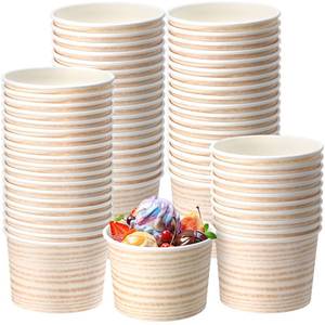 lot 36387 image: 50 Pack Rustic Wood Ice Cream Cups 9 oz Wood Grain Disposable Dessert Bowls Paper Soup Bowls Vintage Snack Cup for Hot or Cold Food Western Themed Birthday Camping Baby Shower Party Supplies - Retail $17