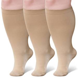 lot 36390 image: Wide Calf Compression Socks Plus Size Compression Stockings for Men Women - Extra Large 20-30 mmHg Compression Hose Support for Travel Nurses Running Pregnancy 3 Pairs 4XL Beige - Retail $23
