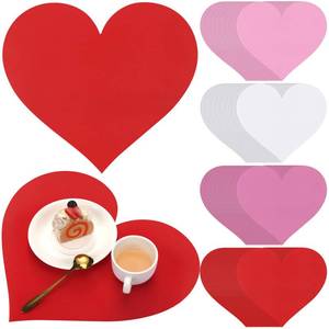 lot 36413 image: 100 Pcs Valentines Day Heart Placemats Disposable Heart Paper Placemats Bulk Red Heart Shaped Dinner Mat for Valentines Day Table Setting Wedding Home Dinner Holiday Party Decoration - Retail $17