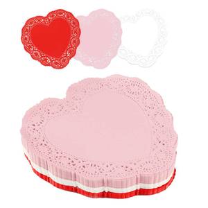 lot 36414 image: 300 Pieces Heart Paper Doilies 10 Inch Valentines Heart Shaped Doilies for Food Cakes Desserts - Retail $16