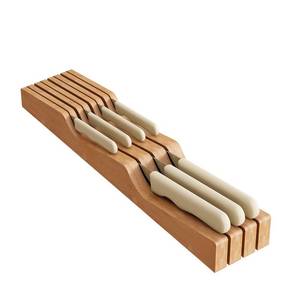 lot 36420 image: In-Drawer Knife Block Organizer - Bamboo Wood Drawer Knife Organizer-Protecting Knife Organizer Block (Not Included) (Natural, 7 Knives Dock) - Retail $16
