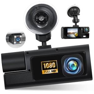 lot 36424 image: 3 Channel Dash Cam Front and Rear Inside, 2.0 1080P Dash Camera for Cars, Dash cam Three Way Triple Car Camera with Super Night Vision, Wide Angle, Loop Recording, G-Sensor, 24 Hours Recording - Retail $30