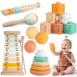 lot 36425 image: Baby Toys Montessori Toys for Babies 1-3,Wooden Musical Instruments Toy Stacking Building Blocks, Infant Teething Toys Sensory Balls, Xylophone, Birthday Gift for Toddlers 1 Year Old - Retail $36