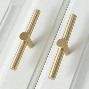 lot 36429 image: Brushed Brass Cabinet Knobs 4Pack Brass T Bar Cabinet Pulls Gold Cabinet Pulls Furniture Cupboard Knobs Hardware - Retail $31