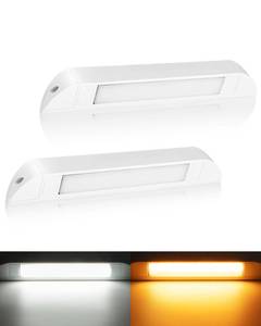 lot 36436 image: 10 RV & Marine Boat LED Awning Porch Utility Light Fixture, 40° Down Angle, AmberWhite Beam, 12V24V DC, Waterproof IP67, Plastic Housing White Finish, 2-Pack - Retail $21