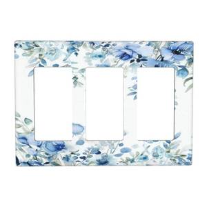 lot 36454 image: Watercolor Blue Flower Decorative Light Switch Cover Plates 3 Gang Triple Rocker Wall Plate Cover Electrical Device Faceplate Bedroom Kitchen - Retail $10