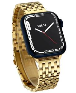 lot 36459 image: Seven-link Watch Bands for Apple Watch Series 11,10,9,8,7,6,5,4,3,2,1 and SE 321 for Women, Dressy Stainless Steel Metal Band for Apple Watch 40mm 41mm 42mm 38mm for iWatch, Gold - Retail $21