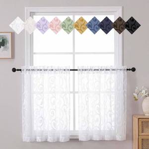 lot 36468 image: White Sheer Curtains Tier 30 Inch Length 2 Panels Set, Elegant Geometric Clip Half Kitchen Light Filtering Curtains for Basement Bathroom Bedroom Kitchen, White, 2Pcs Each 42 Wx30 L Inch - Retail $9