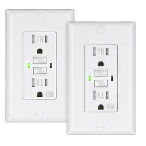 lot 36469 image: 2-Pack GFCI Outlet 15Amp, GFCI Outlet Tamper Resistant(TR), Weather Resistant(WR) GFI Receptacle with Self-Test, LED Indicator, Wall Plate Included, Indoor or Outdoor, UL Listed, White - Retail $19