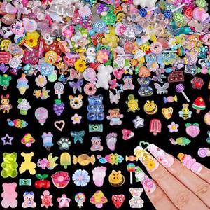 lot 36486 image: 250pcs Kawaii 3D Candy Nail Charms Kit,Y2K Cartoon Gummy Bear Bees Fruit Pineapple Sweet Candy Lollipop Donut Ice Cream Cute Heart Star Bows Mixed Colors Jewelry Nail Embellishments for Nail Art Craft - Retail $7