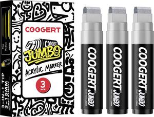 lot 36491 image: 3Pcs Silver Jumbo Poster Markers, 15MM Thick Permanent Acrylic Graffiti Markers, Wide Tip Paint Marker for Canvas, Posters Board, Fabric, Window, Glass, Wood, Teachers, Banner painting supplies - Retail $8