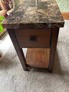 lot 4314 image: Wood Nightstand with Marble Top and Drawers (2)