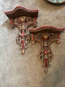 lot 4320 image: Ornate Baroque Style Wall Sconces with Decorative Brackets