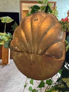 lot 4321 image: Bronze Colored Decorative Shell Shaped Planter with Artificial Plants