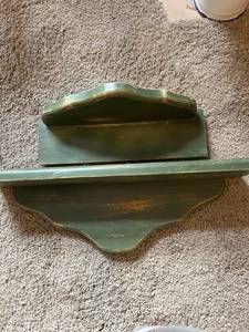 lot 4328 image: Green Painted Wooden Wall Sheves with Curved Edges