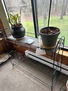 lot 4343 image: Black Wire Plant Stand with Multiple Shelves