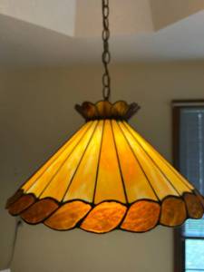 lot 4351 image: MCM Tiffany Stained Glass Pendant Light