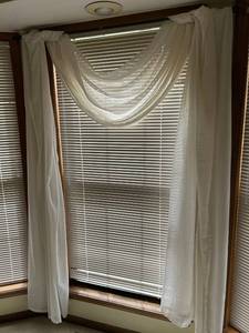 lot 4362 image: Yellow Sheer Curtain Panels with White Valance Set