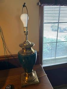 lot 4369 image: Green Ceramic Table Lamp with Brass Base