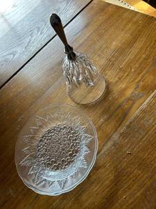 lot 4384 image: Crystal Glass Bell with Floral Pattern and Wooden Handle