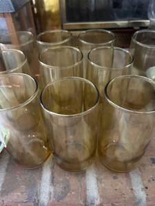 lot 4395 image: Set of 9 Amber Glass Drinking Glasses