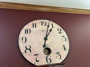 lot 4410 image: Soriero Large Round Wall Clock with Pendulum