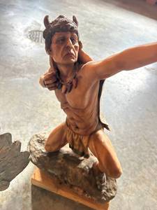 lot 4445 image: Native American Chief Figurine on Wooden Base