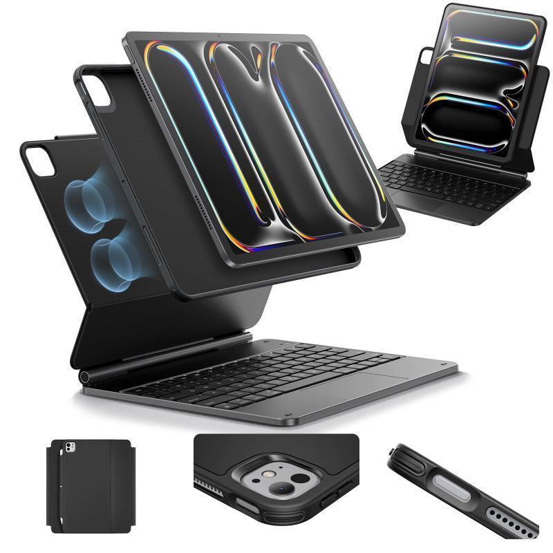 lot 50691 image: ESR iPad Pro 11 Inch Case with Keyboard (M5M4, 20252024), iPad Pro 11(5th) Keyboard Case with Easy-Set Magnetic Stand, PortraitLandscape Modes, Removable Protective Case, Rebound 360 Series, Black - Retail $105