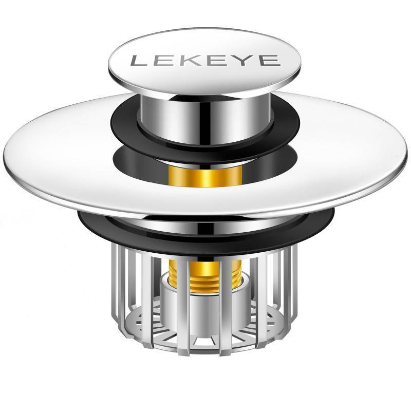 lot 50907 image: LEKEYE Tub Stopper  Shower Drain Hair Catcher  Pop-up Drain Stopper with Strainer  Bathroom Bathtub Plug  Drain Protector for 1-12 to 1-34 Bath Drain Hole - Retail $15
