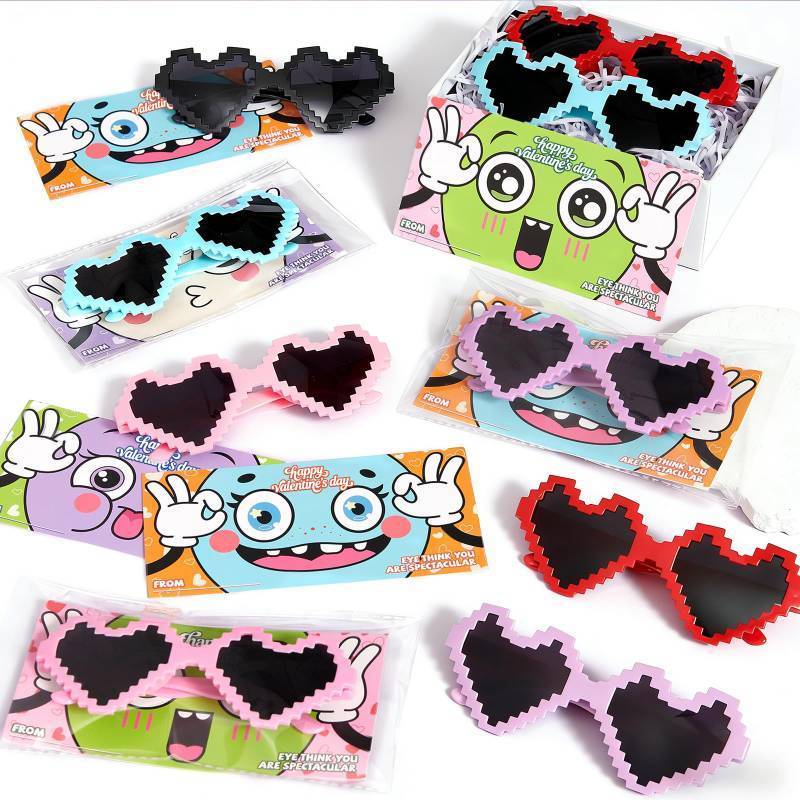 lot 50946 image: GLANFOIO 24 Pairs Heart Sunglasses Valentines Day Gift for Kids Classroom School with Valentines Day Cards, Bulk Heart Shaped Glasses for Kids Classroom Exchange School Gifts Party Favors Stuffers - Retail $20