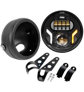lot 45479 image: HENGTUAOTO 5-34 5.75 White DRLAmber Turn Signal Motorcycle Headlight with Headlight Housing Bucket Mount Brackets Compatible with Shadow 750 Rebel 500 Vulcan Cafe Racer Choppers Cruiser - Retail $60
