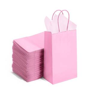 lot 45486 image: DjinnGlory 100 Pack Small Sized Pink Paper Gift Bags with Handles Bulk for Small Business, Boutiques, Baby Showers, Party Favors & Care Packages, 9x5.5x3.15 Inch - Retail $31