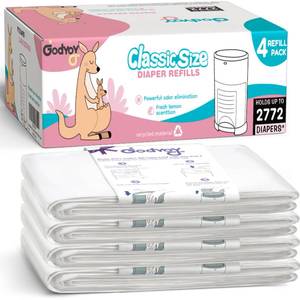 lot 45489 image: Refills Compatible with DEKOR Classic Diaper Pail Refill Bags 4 Pack Super Powerful Odor Eliminator Extra Thick Diaper Pail Bags Each Holds up to 2772 Diapers Fresh Lemon Scent Easy to Replace - Retail $14
