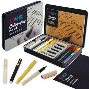 lot 50825 image: Artworx Calligraphy Pens Set - Introductory Caligraphy Writing & Hand Lettering Kit - Includes Instructions, Guide Book and Practice Book - Calligraphy Set For Beginners - Retail $19