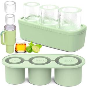 lot 50836 image: Ice Cube Tray for Tumbler Cup 30Oz-40Oz, 3 Pcs Silicone Cylinder Ice Mold with Lid and Bin for Freezer, Easy Fill and Release Ice Maker for Whiskey, Cocktail BPA-Free (Green, 40Oz-Type1) - Retail $14