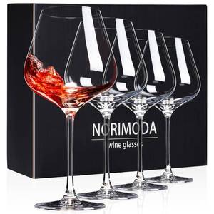 lot 50840 image: NORIMODA Wine Glasses Set of 4, 22oz Large Red Wine Glasses for Bordeaux & Burgundy, Lead-Free Glass with Stem, Gift for Him Her, Suitable for Home Bar, Hosting, Birthday, Wedding & Christmas - Retail $32